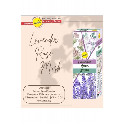 Sree Vani Lavender Rose Musk (LAVANTA GÜL MİSK) Aromalı Hexagonal Çubuk Tütsü 20'li