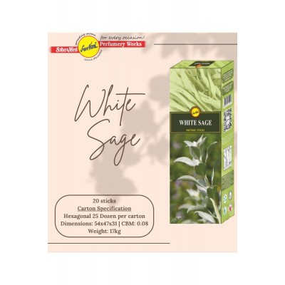 Sree Vani White Sage (BEYAZ ADAÇAYI) Hexagonal Premium Kalite Çubuk Tütsü 20 Li