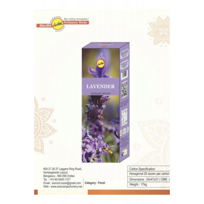 Sree Vani Lavanta Hexagonal Premium Kalite Çubuk Tütsü 20 Li