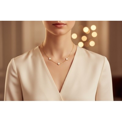 Klipsli Van Cleef Çelik Kadın Kolyesi - Altın Beyaz Renk&hellip;