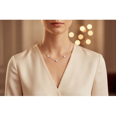 Klipsli Van Cleef Çelik Kadın Kolyesi - Gümüş Beyaz Renk&hellip;